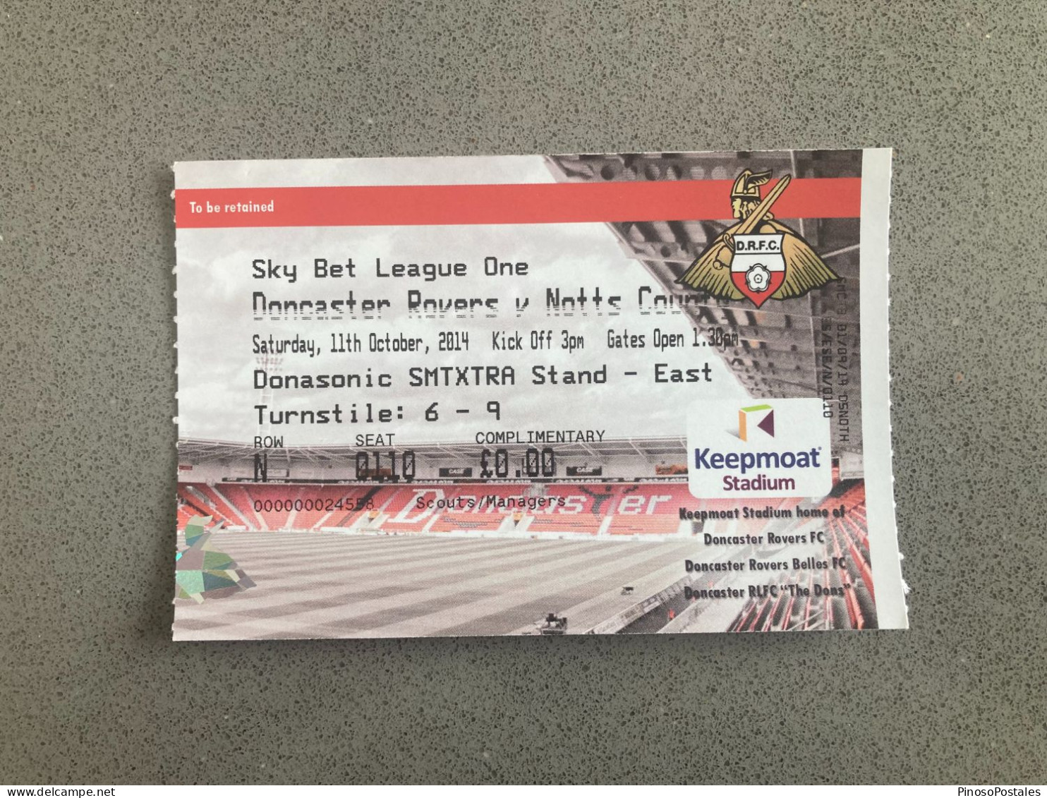 Doncaster Rovers V Notts County 2014-15 Match Ticket - Match Tickets