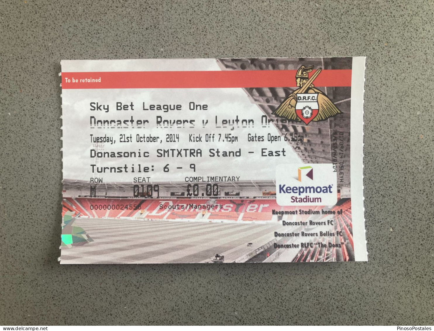 Doncaster Rovers V Leyton Orient 2014-15 Match Ticket - Match Tickets