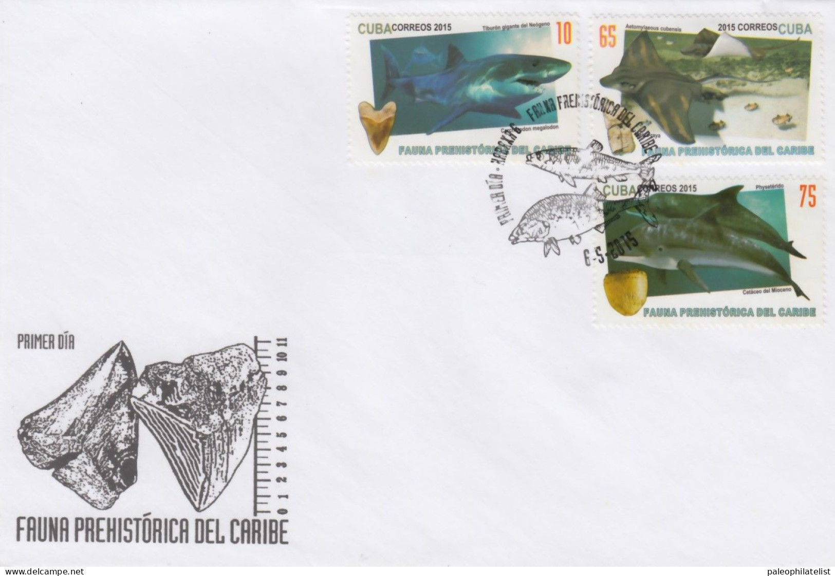2015 "Prehistoric Animals Of The Caribbean", FDC, Prehistoric Fishes - Fossils