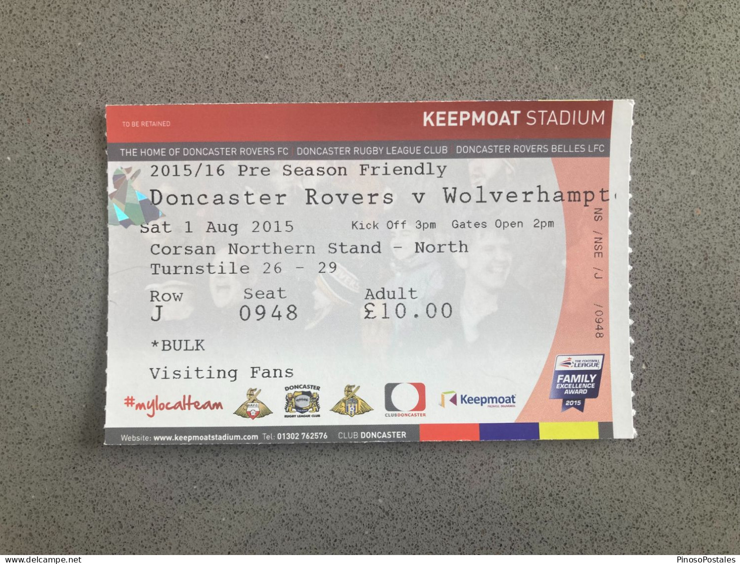 Doncaster Rovers V Wolverhampton Wanderers 2015-16 Match Ticket - Biglietti D'ingresso