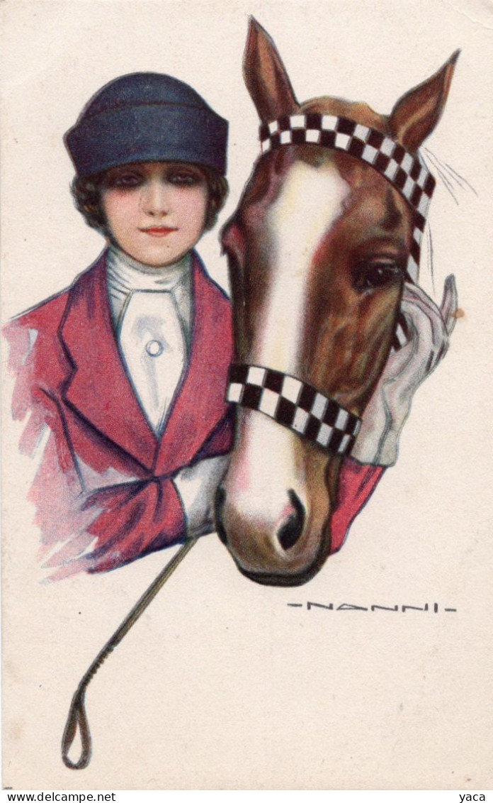 Illustrateur Nannin - Femme Jockey Carte Italie 374 2 - Horse Show