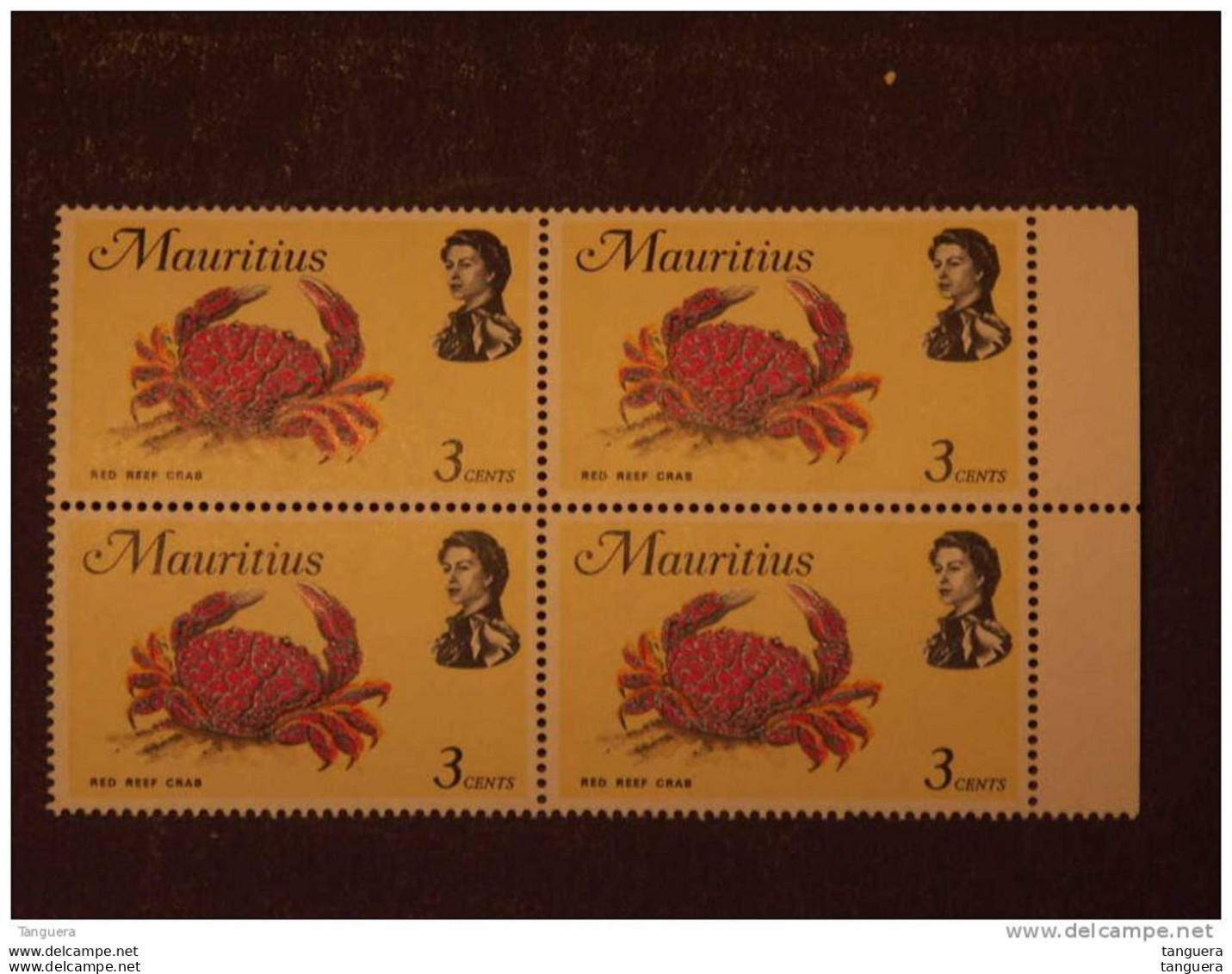 Mauritius Maurice 1969 Elisabeth II Faune Marine Crabe Krab Filigrane Couché 4 X Yv 330 MNH ** - Crustaceans