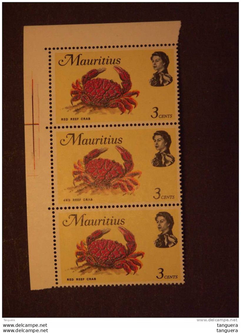 Mauritius Maurice 1969 Elisabeth II Faune Marine Crabe Krab Filigrane Couché 3 X Yv 330 MNH ** - Schalentiere