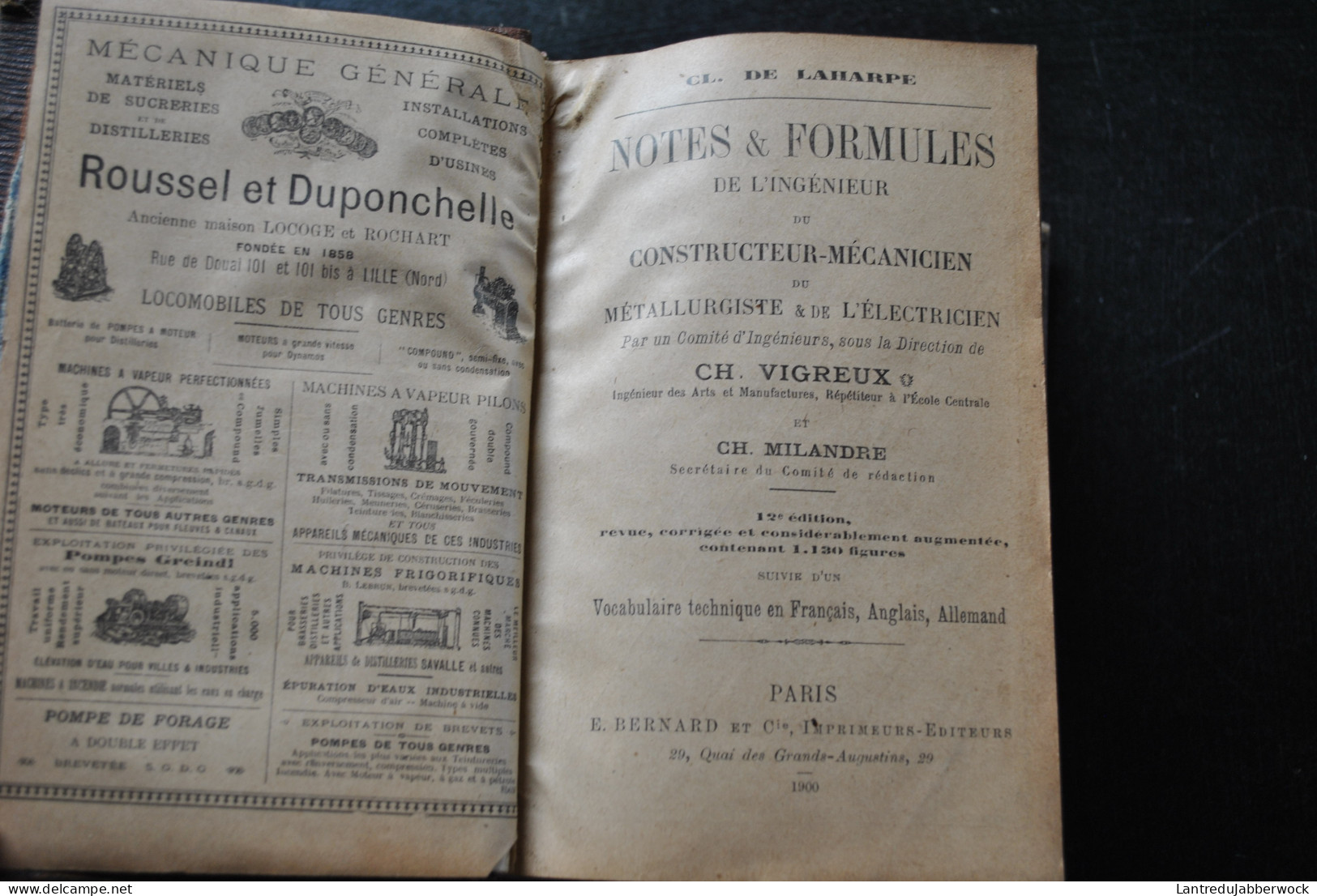 VIGREUX MILANDRE Notes Et Formules De L'ingénieur Du Constructeur Mécanicien Du Métallurgiste Et De L'électricien 1900 - Bricolage / Técnico