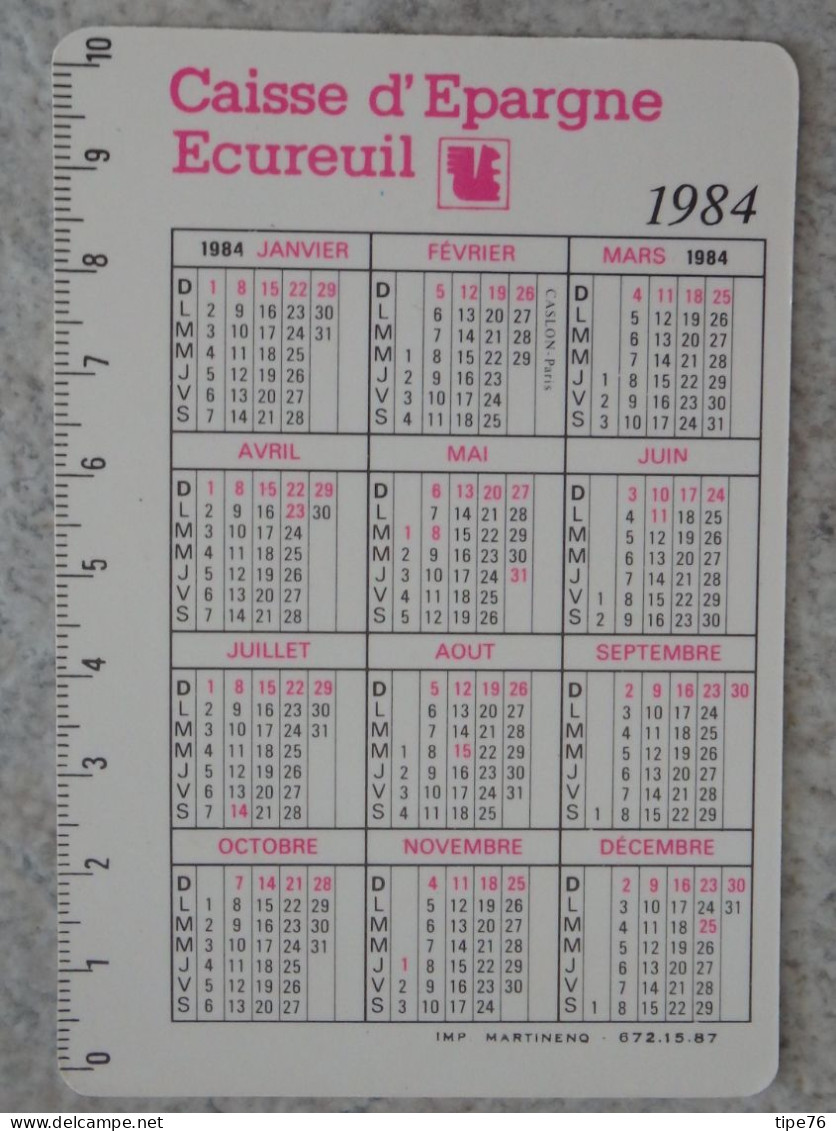 Petit Calendrier De  Poche 1984 Caisse D'Epargne écureuil Cergy Pontoise - Small : 1981-90