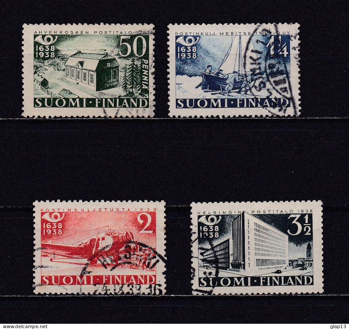 FINLANDE 1938 TIMBRE N°205/08 OBLITERE TRICENTENAIRE DES POSTES - Oblitérés