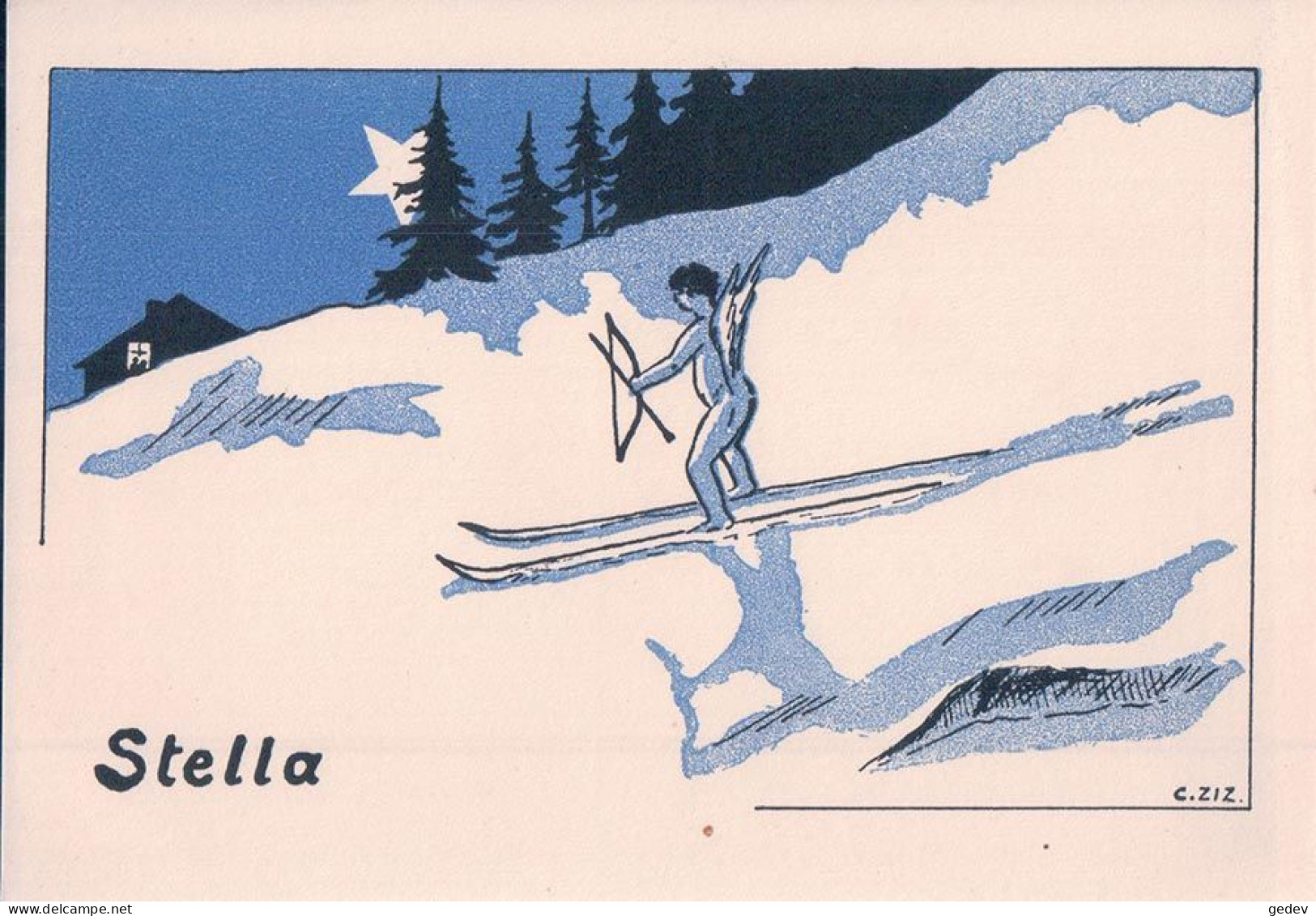 Carte Etudiant, STELLA, Ange à Ski, Litho C. ZIZ (2705) 10x15 - Schulen