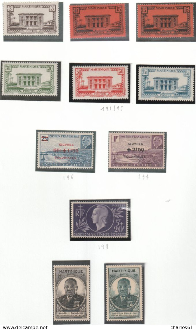 MARTINIQUE - LOT TIMBRES (1892-1947) neufs **/*/OBL : cote +1200€