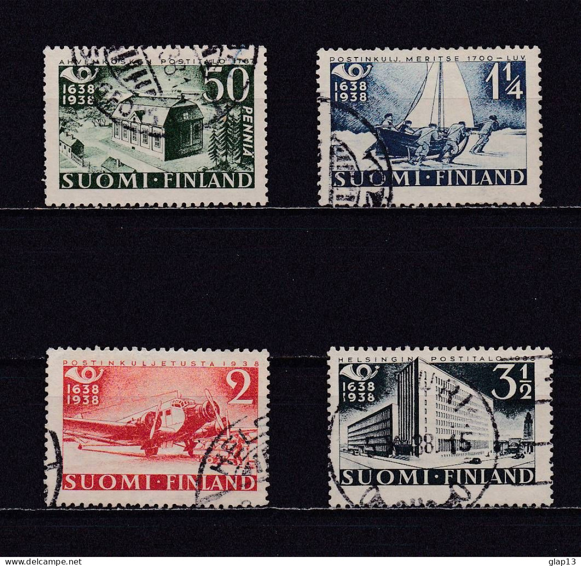 FINLANDE 1938 TIMBRE N°205/08 OBLITERE TRICENTENAIRE DES POSTES - Usados