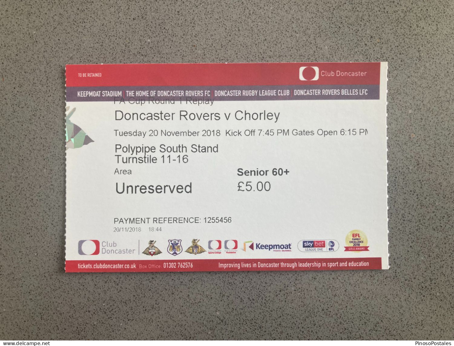 Doncaster Rovers V Chorley 2018-19 Match Ticket - Tickets D'entrée