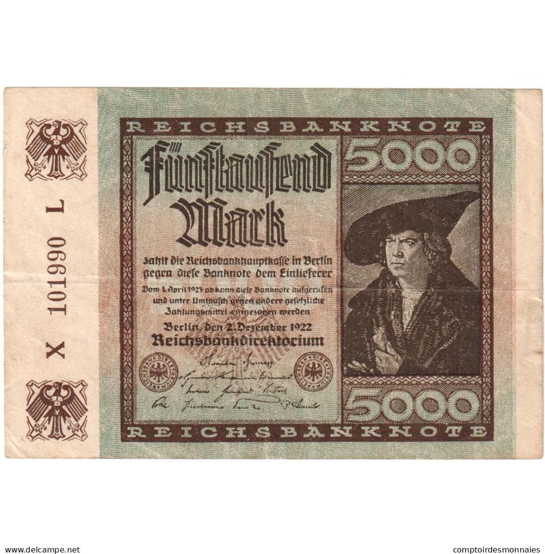 Allemagne, 5000 Mark, 1922, 1922-12-02, KM:81a, TTB - 5000 Mark