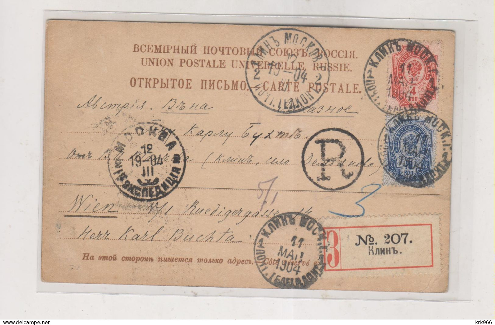 RUSSIA  1904 KLIN Nice Registered Postcard To Austria - Cartas & Documentos