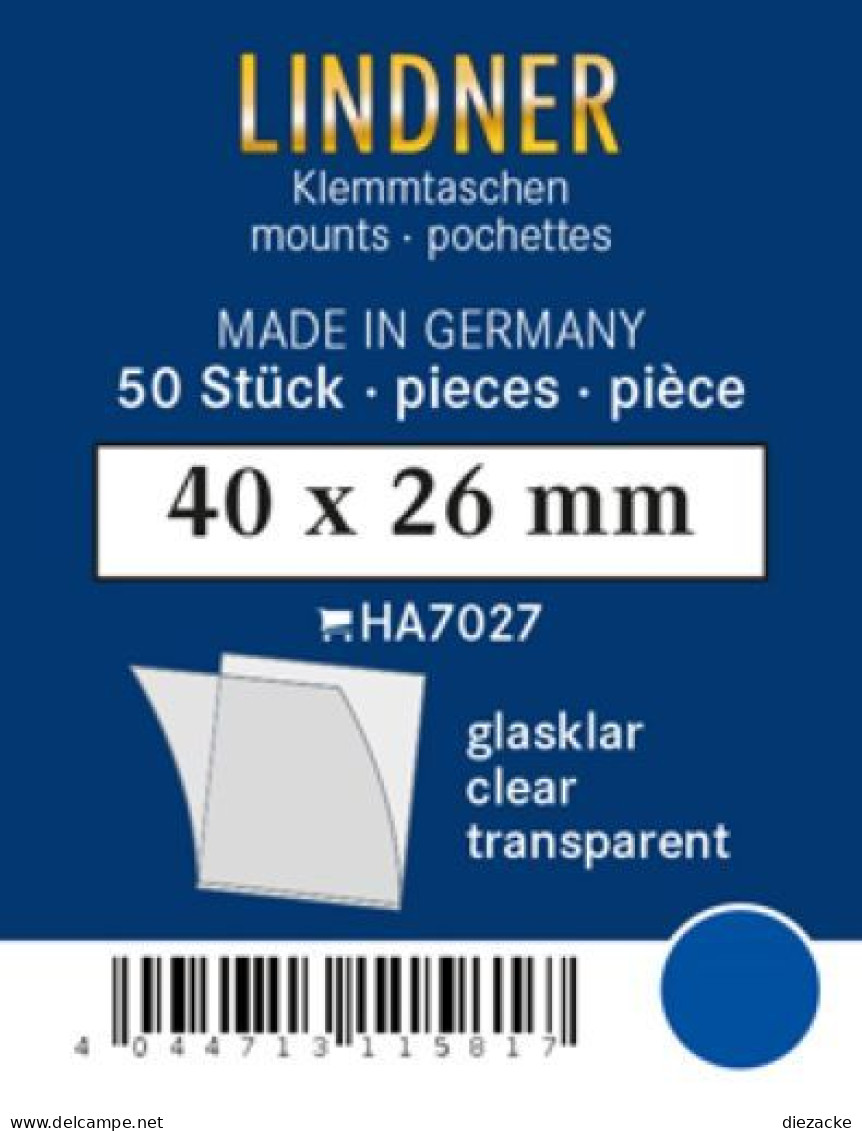 Lindner Klemmtaschen-Zuschnitte Klar 40 X 26 Mm (50 Stück) HA7027 Neu ( - Andere & Zonder Classificatie