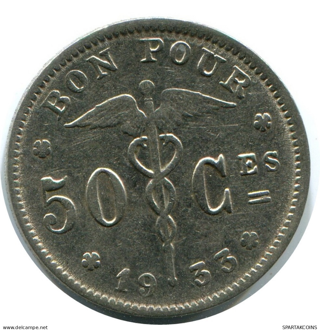 50 CENTIMES 1933 FRENCH Text BELGIQUE BELGIUM Pièce #AZ134.1.F.A - 50 Cent
