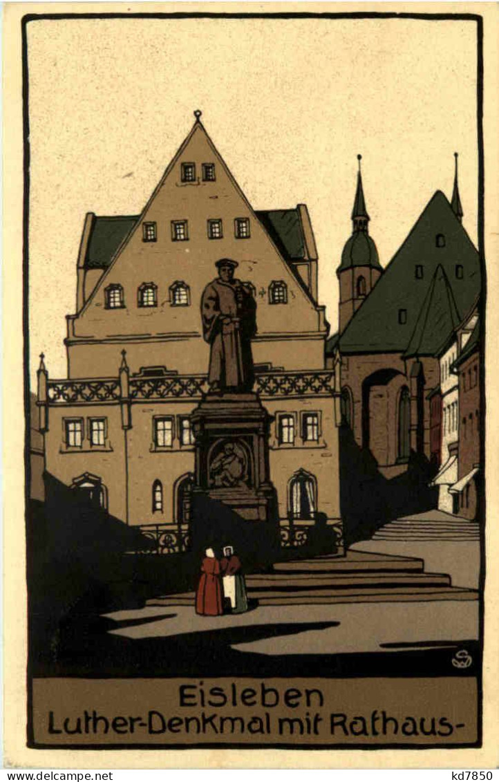 Eisleben, Luther-Denkmal Mit Rathaus - Eisleben