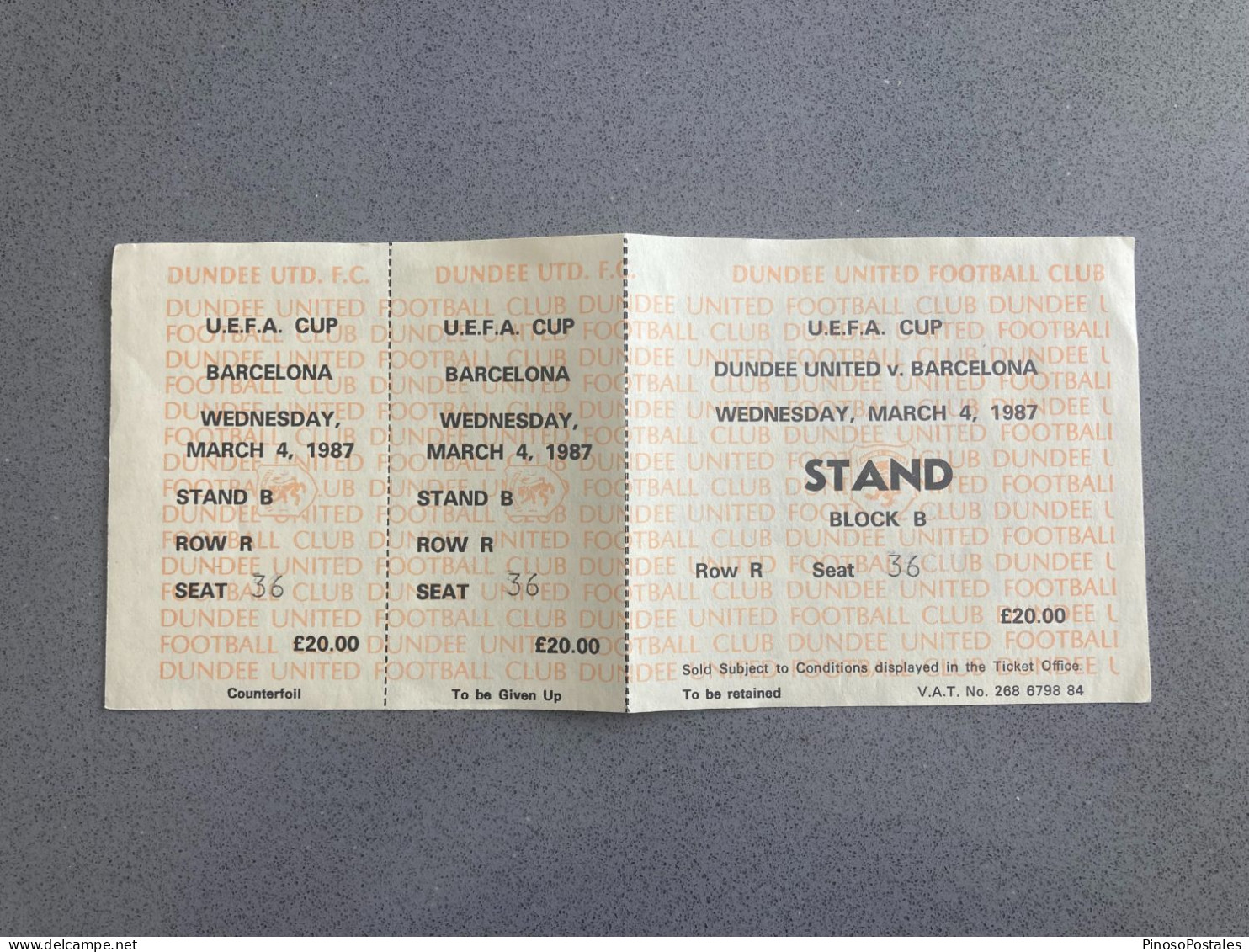 Dundee United V Barcelona 1986-87 Match Ticket - Tickets & Toegangskaarten