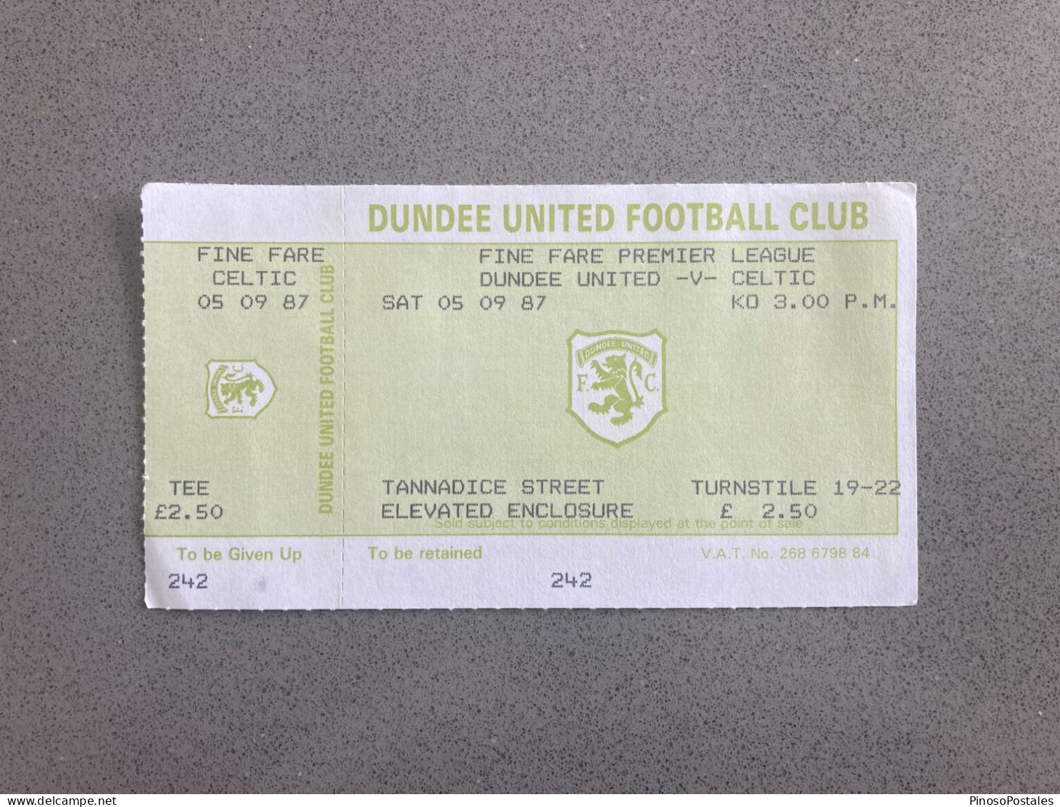 Dundee United V Celtic 1987-88 Match Ticket - Tickets D'entrée