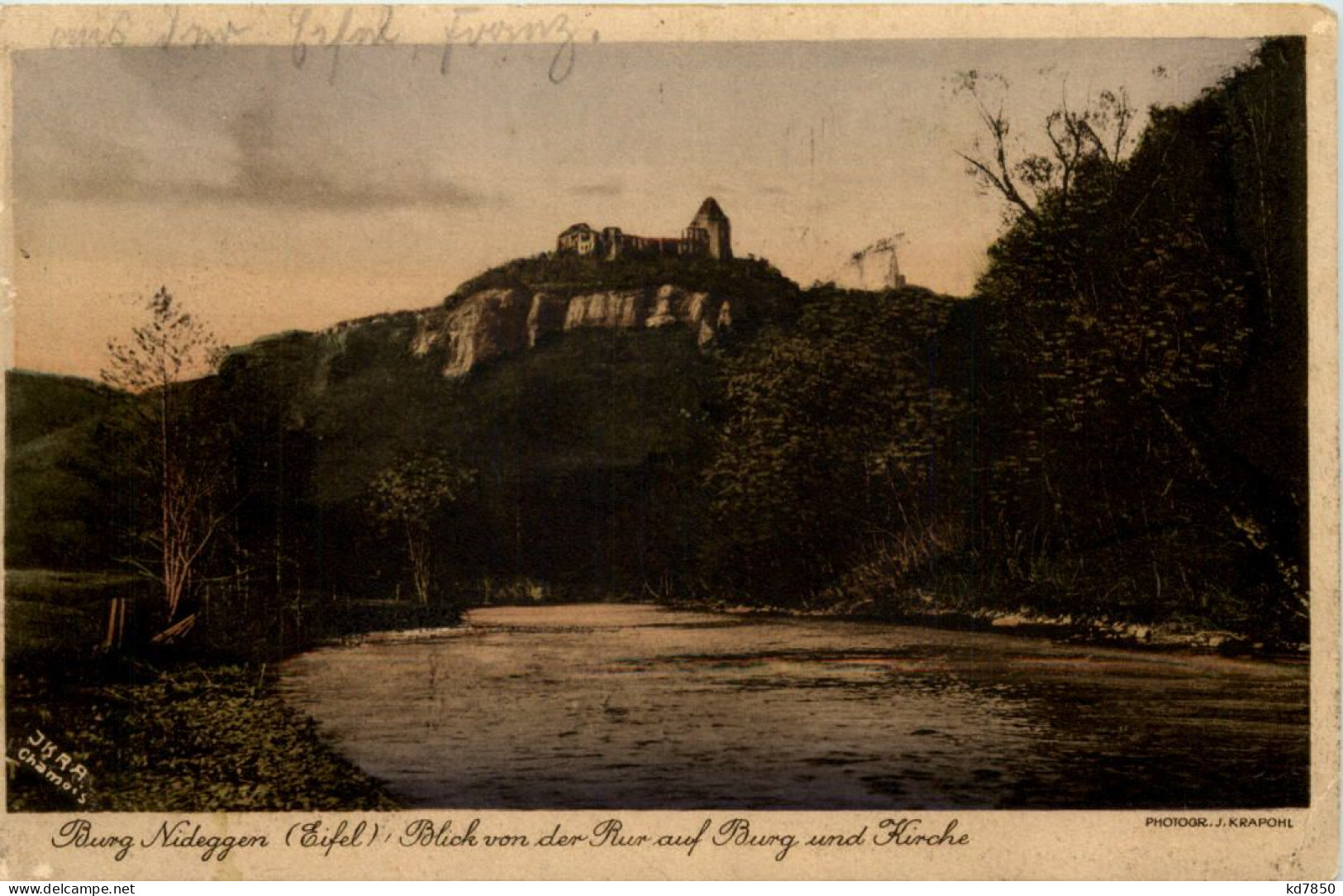 Burg Nideggen Eifel, Blick Von Der Rur Auf Burg Und Kirche - Düren