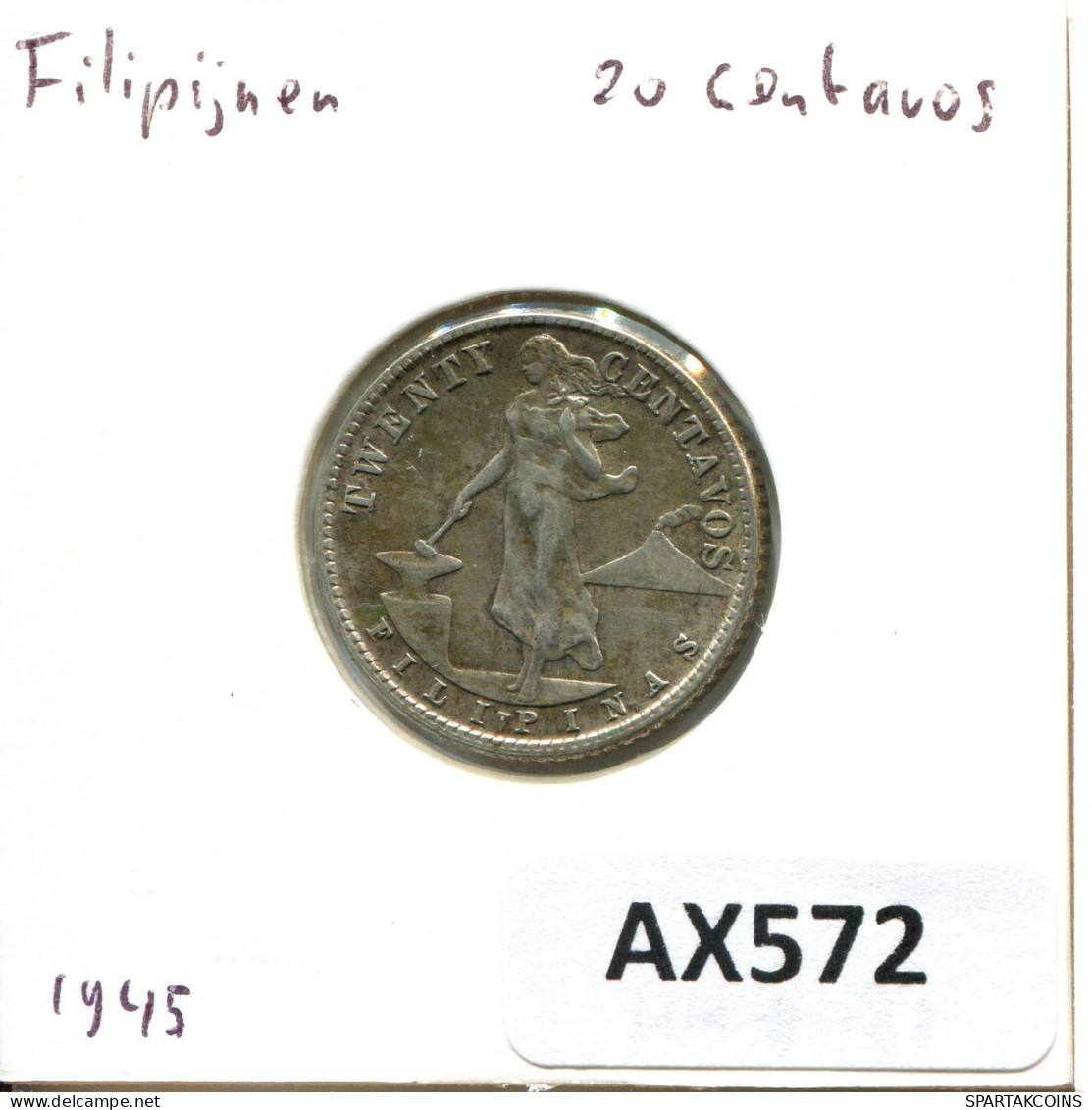 20 CENTAVOS 1945 PHILIPPINES ARGENT Pièce #AX572.F.A - Filippine