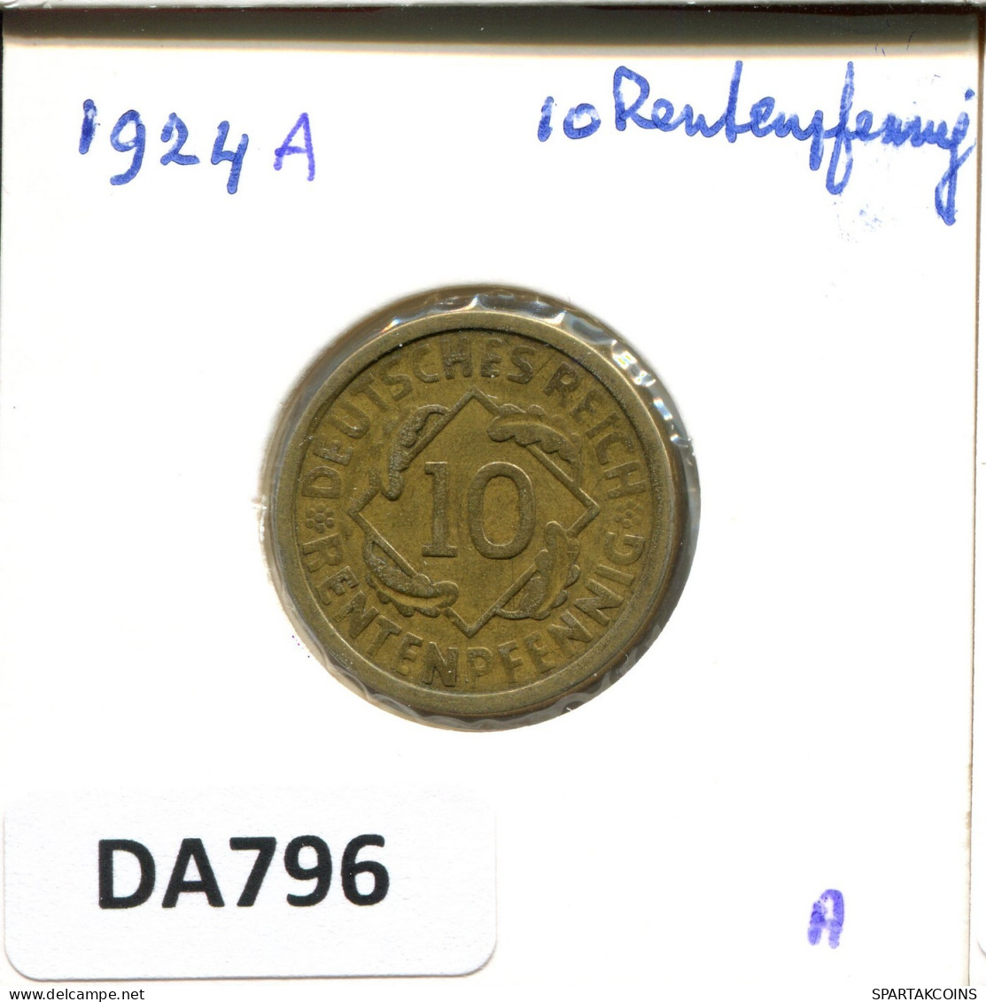 10 RENTENPFENNIG 1924 A GERMANY Coin #DA796.U.A - 10 Renten- & 10 Reichspfennig