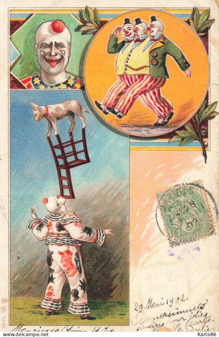 Cirque Circus * CPA Illustrateur 1902 * Clown Clowns * Art Nouveau Jugendstil * Numéro équilibriste Chien - Cirque