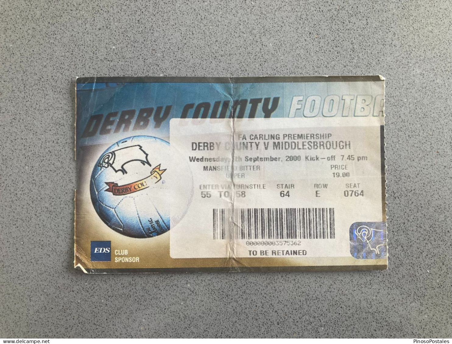 Derby County V Middlesbrough 2000-01 Match Ticket - Eintrittskarten