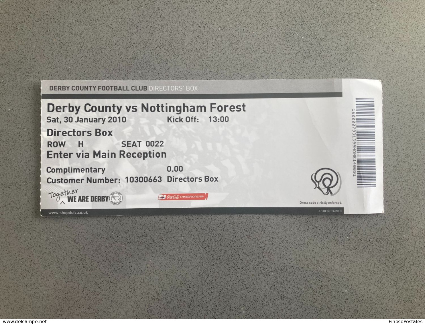 Derby County V Nottingham Forest 2009-10 Match Ticket - Biglietti D'ingresso