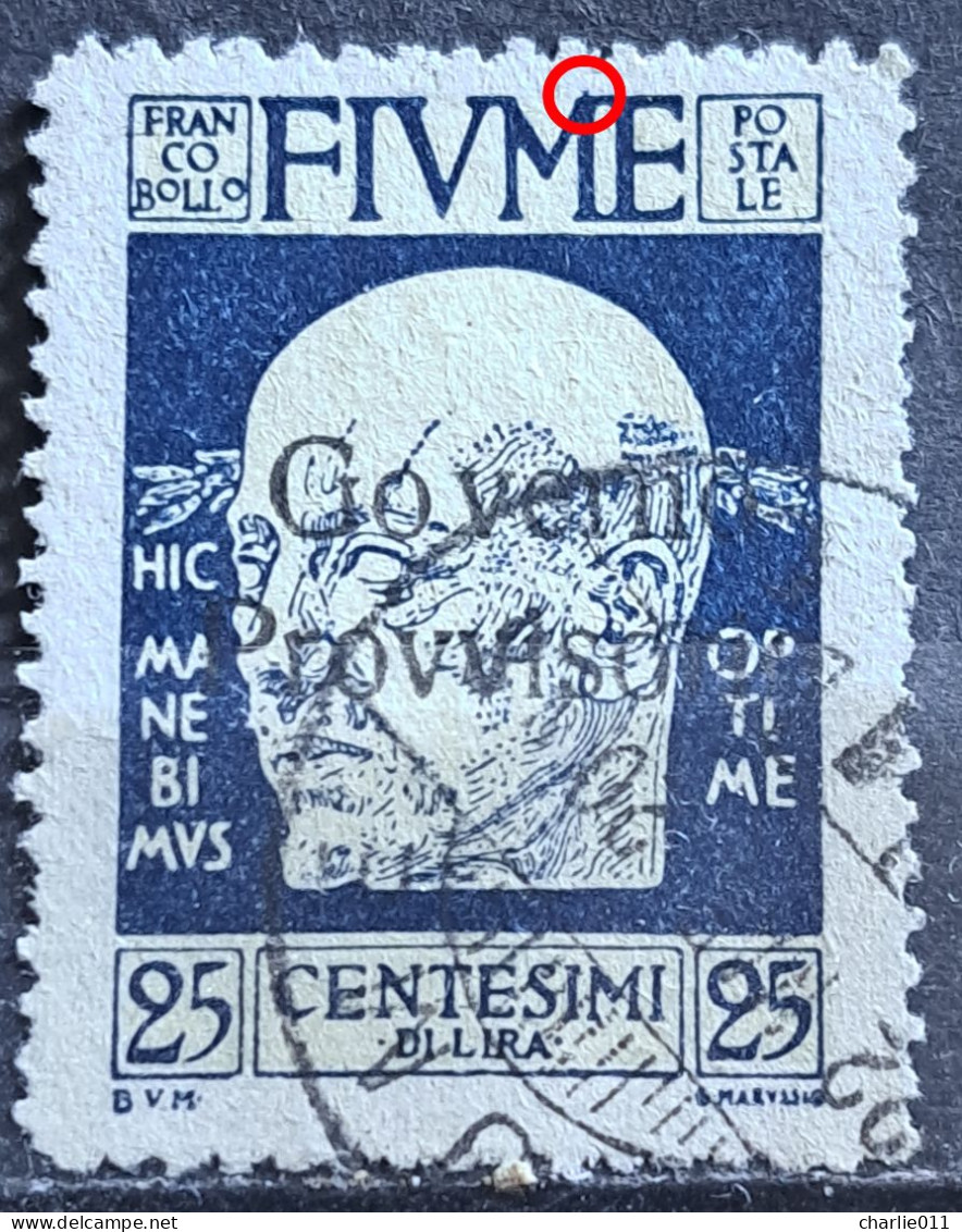 FIUME-25 C-OVERPRINT GOVERNO PROVVISORIO-ERROR-ITALY-YUGOSLAVIA-CROATIA-1921 - Croatia