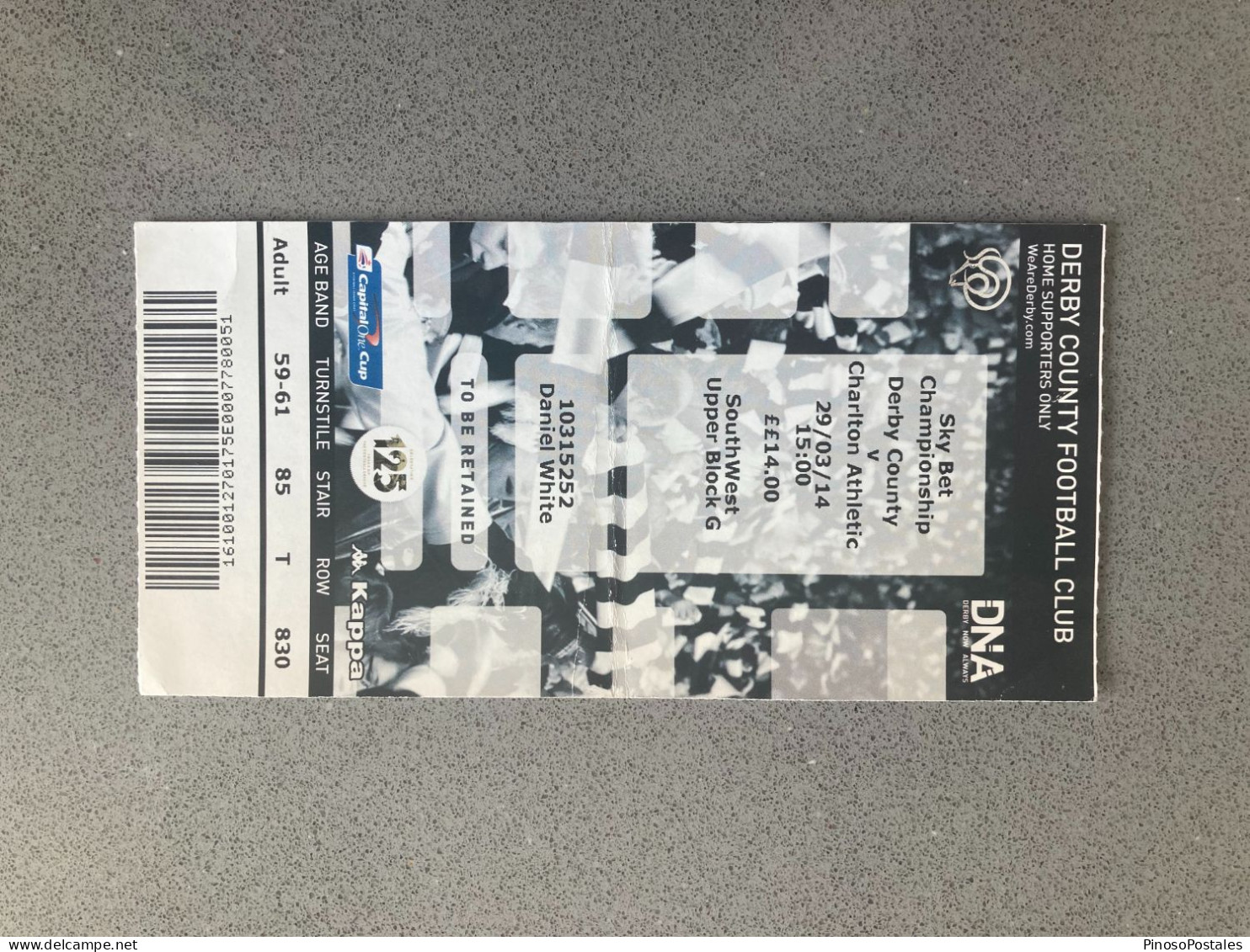 Derby County V Charlton Athletic 2013-14 Match Ticket - Tickets & Toegangskaarten