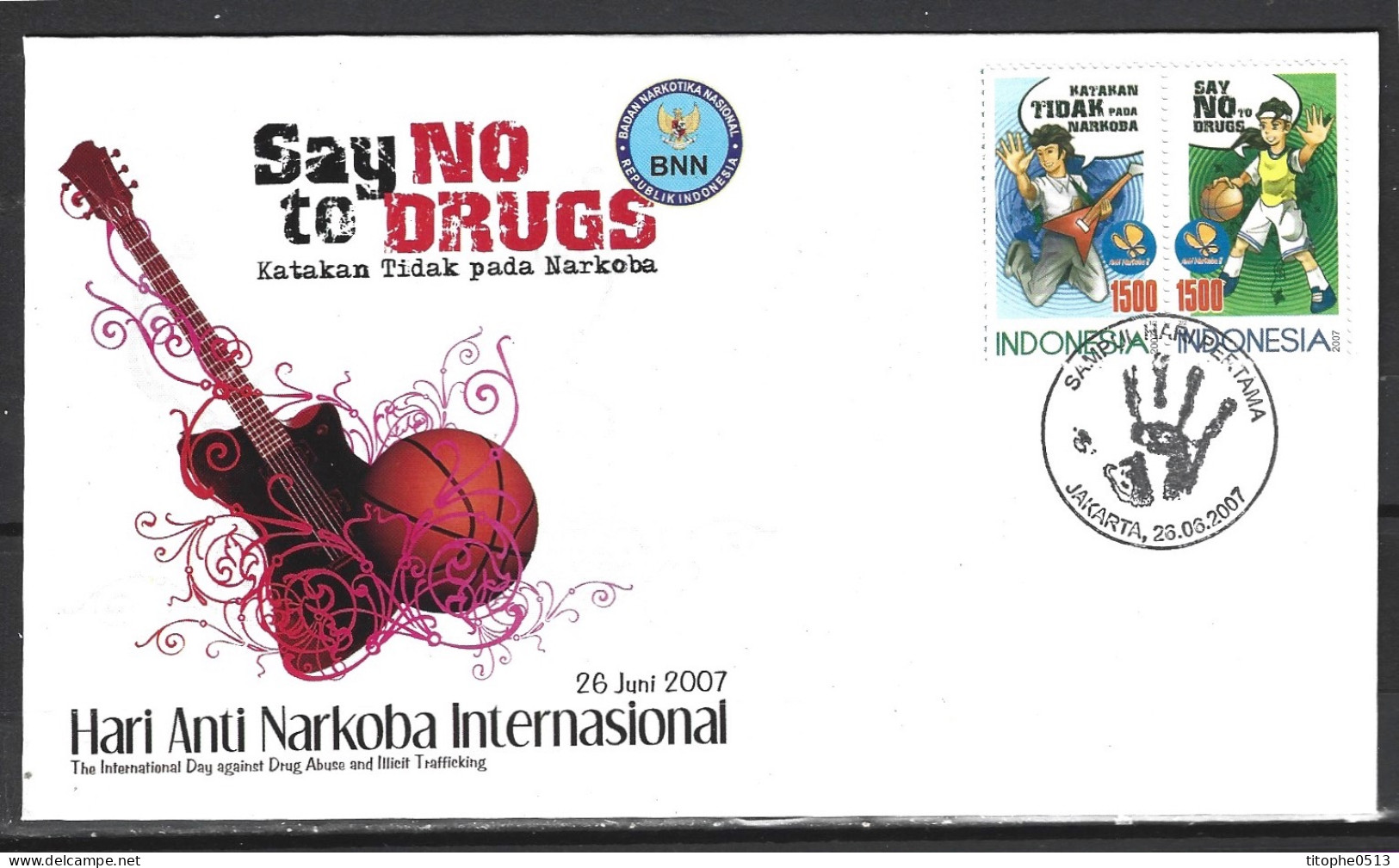 INDONESIE. N°2250-1 De 2007 Sur Enveloppe 1er Jour. Non à La Drogue/Basket. - Drogen