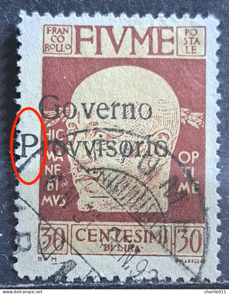 FIUME-30 C-OVERPRINT GOVERNO PROVVISORIO-ERROR-ITALY-YUGOSLAVIA-CROATIA-1921 - Croacia