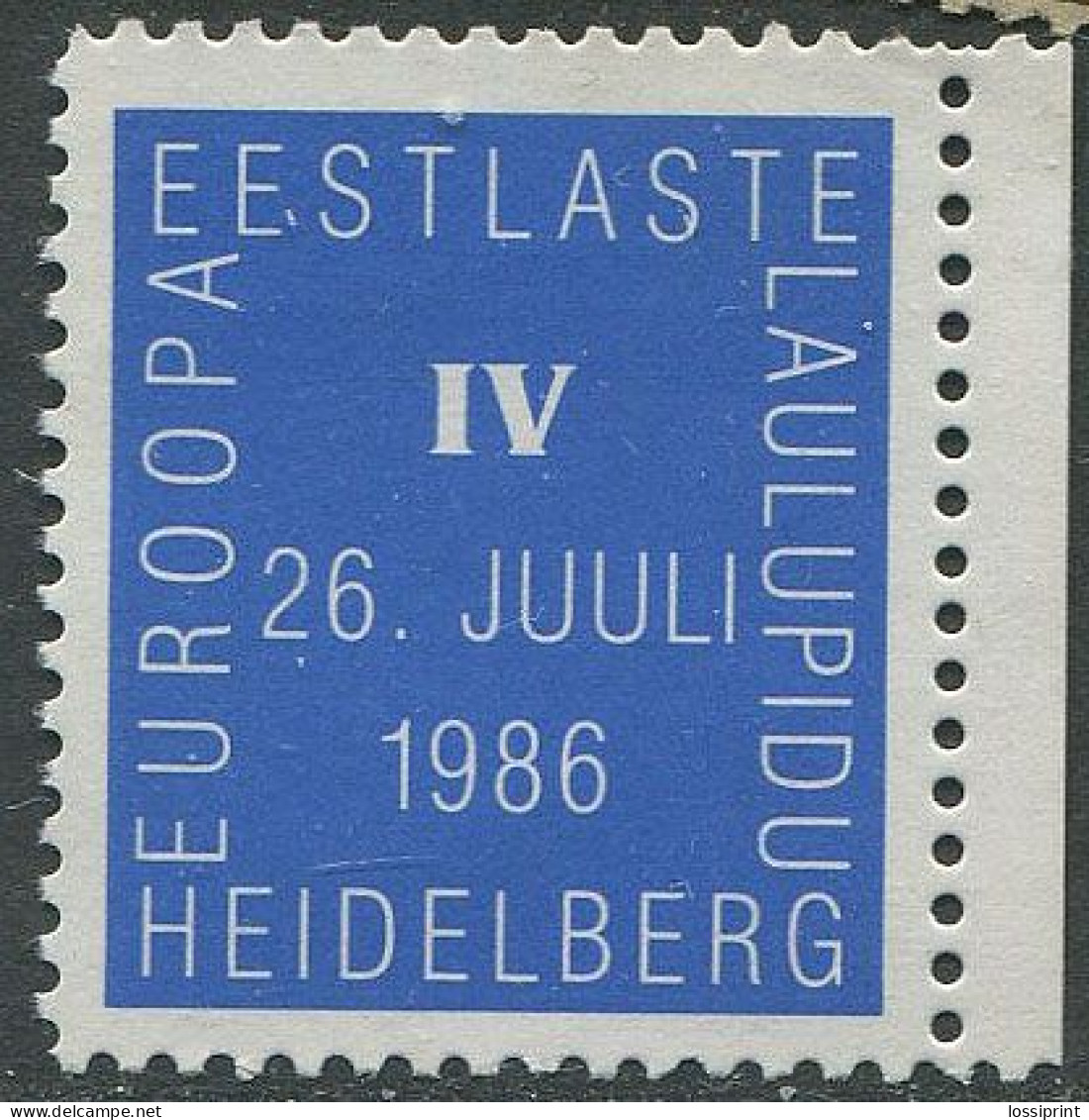 Estonia:Unused Souvenir Stamp Estonians Song Festivl, Heidelberg 1986 - Estonia