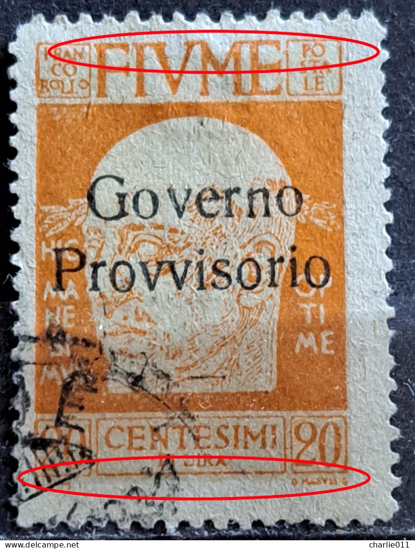 FIUME-20 C-OVERPRINT GOVERNO PROVVISORIO-ERROR-ITALY-YUGOSLAVIA-CROATIA-1921 - Croazia