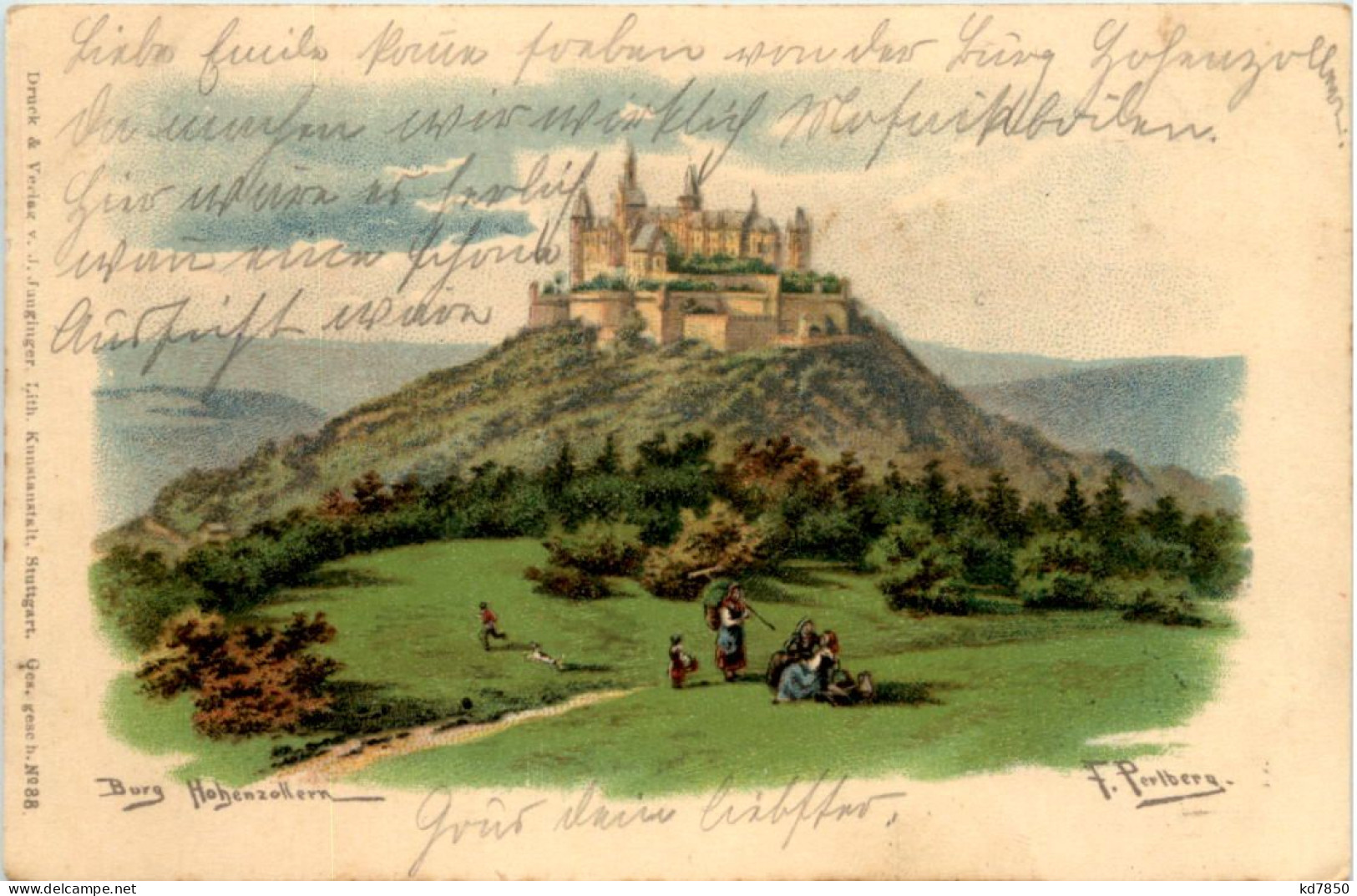 Burg Hohenzollern - Litho - Künstler AK F. Perlberg - Balingen