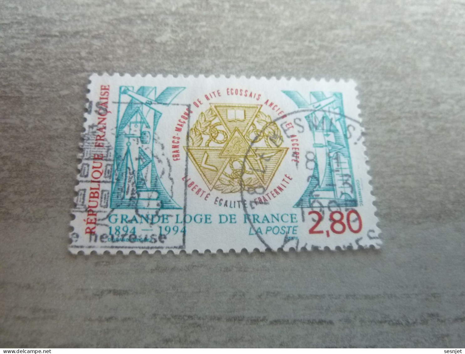Grande Loge De France - 2f.80 - Yt 2912 - Bleu-vert, Rouge Et Ocre - Oblitéré - Année 1994 - - Oblitérés