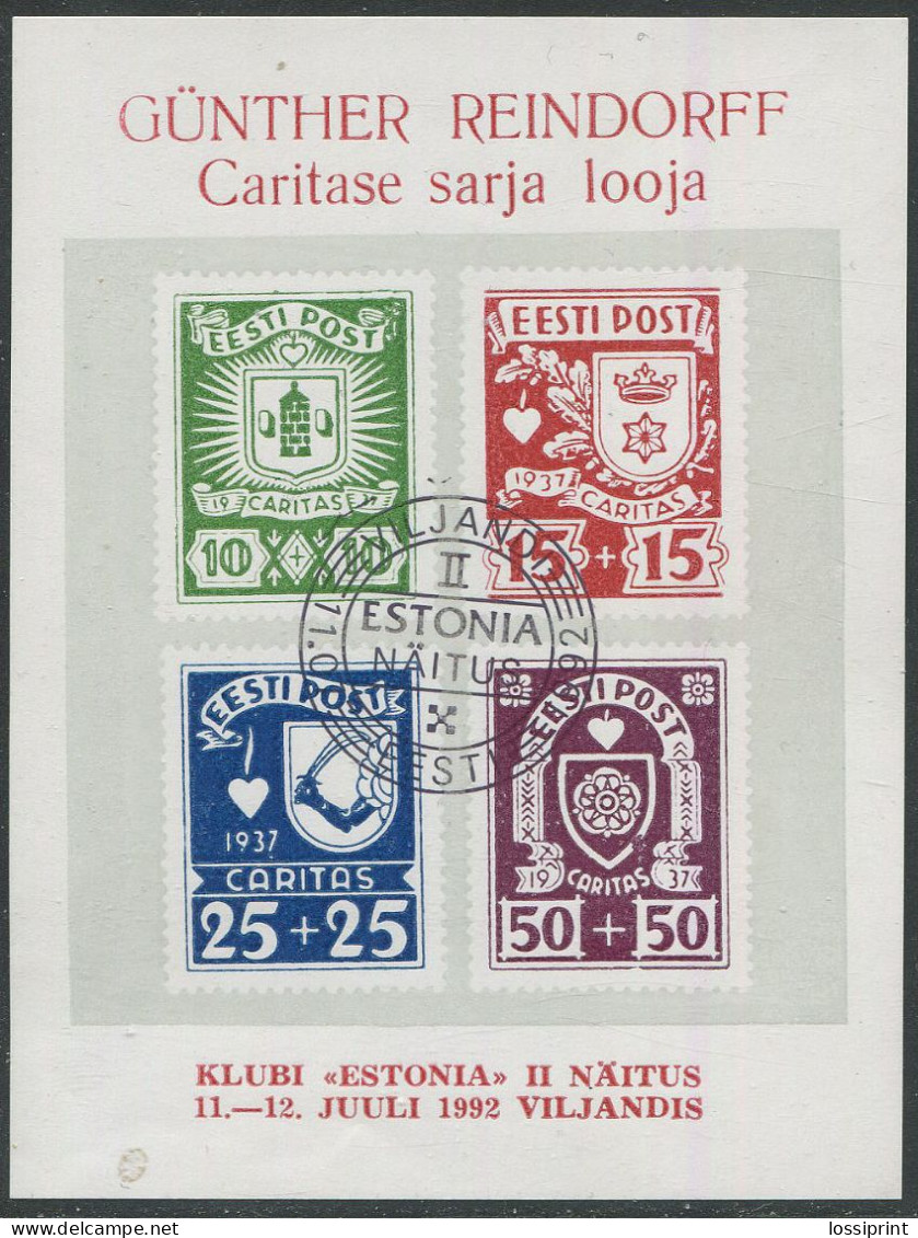 Estonia:Used Souvenir Label Caritas Serie, II Philately Exhibition In Viljandi 1992 - Estland