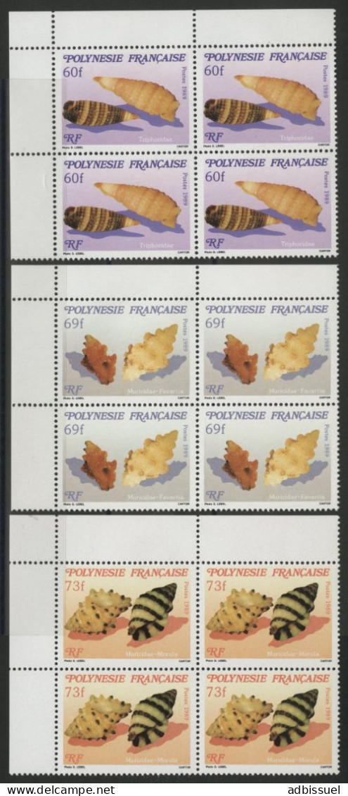 POLYNESIE N° 343 à 345 Blocs De Quatre Neufs ** (MNH)TB "Coquillages /Shell" - Nuovi