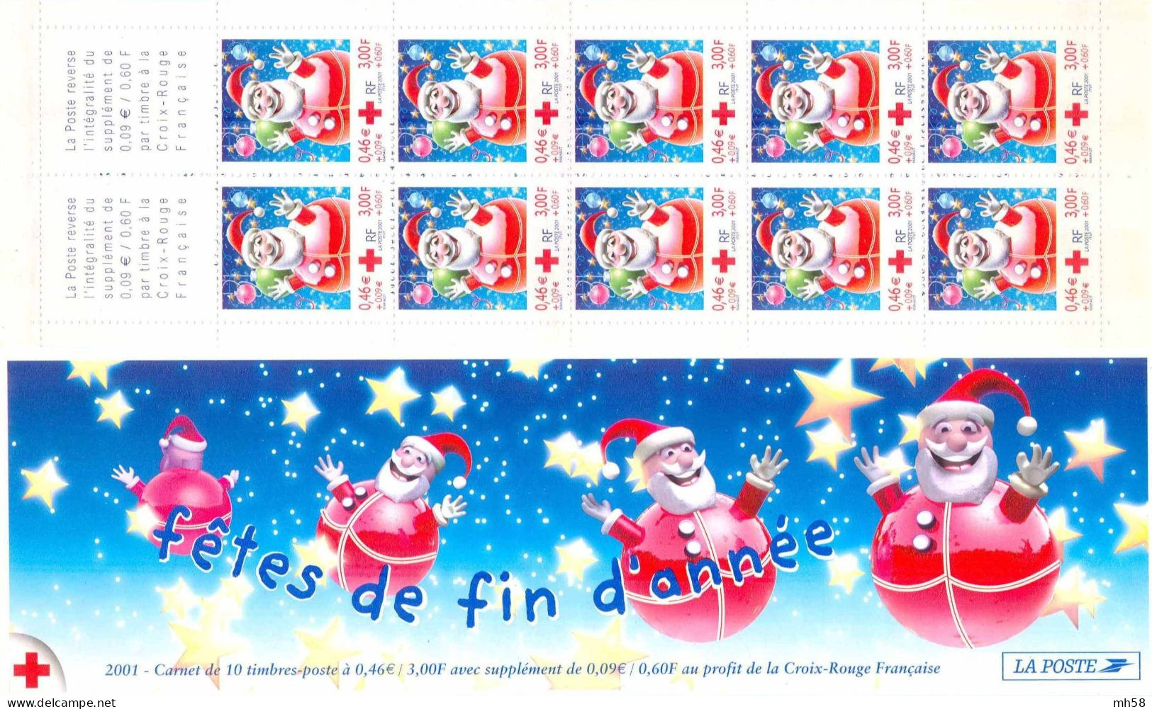 FRANCE 2001 - Croix-Rouge Boule Père Noël - Bande Carnet N° BC 2050 Non Pliée Neuf ** - Croix Rouge