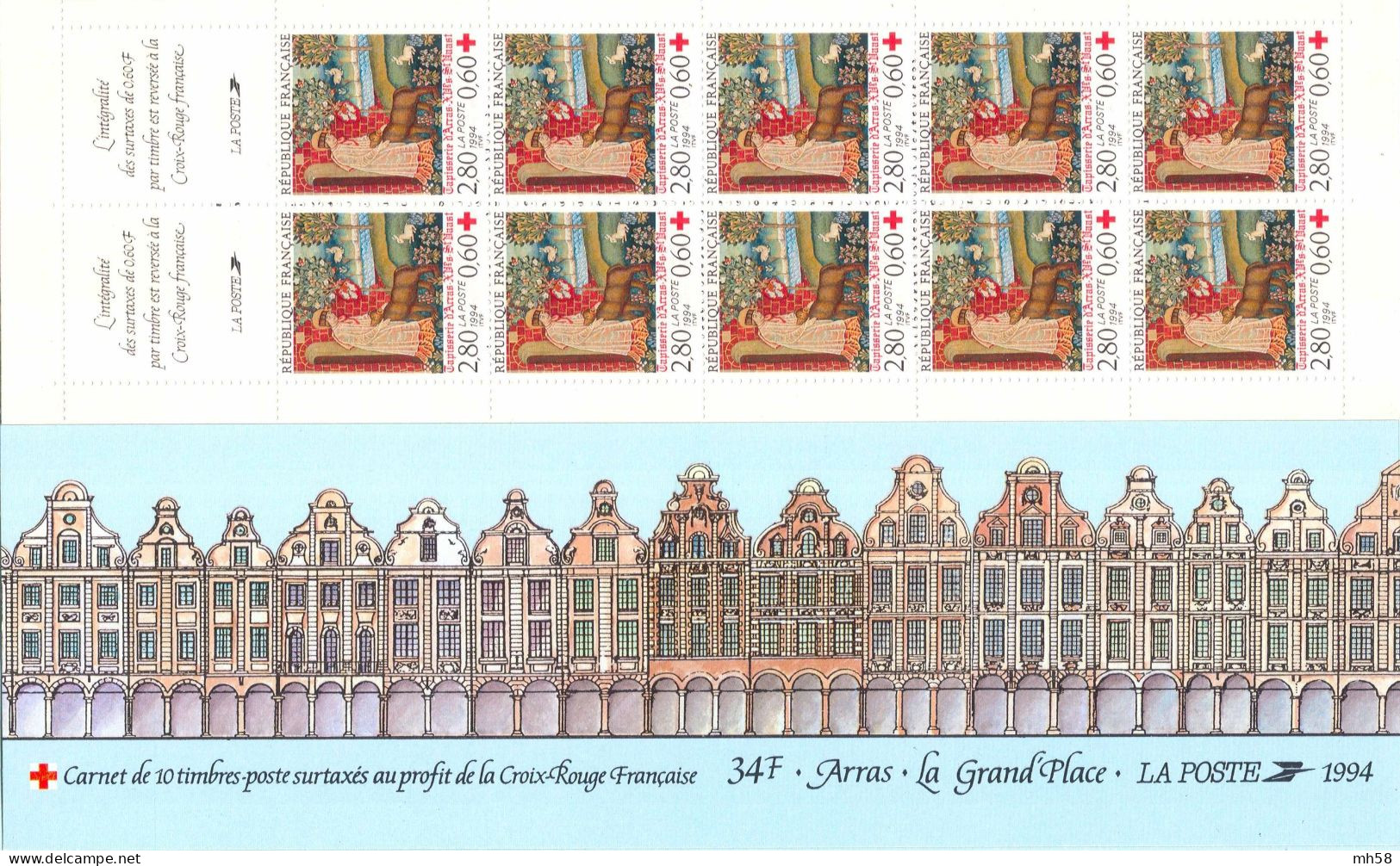 FRANCE 1994 - Croix-Rouge Tapisserie D'Arras Saint Vaast - Bande Carnet N° BC 2043 Non Pliée Neuf ** - Red Cross