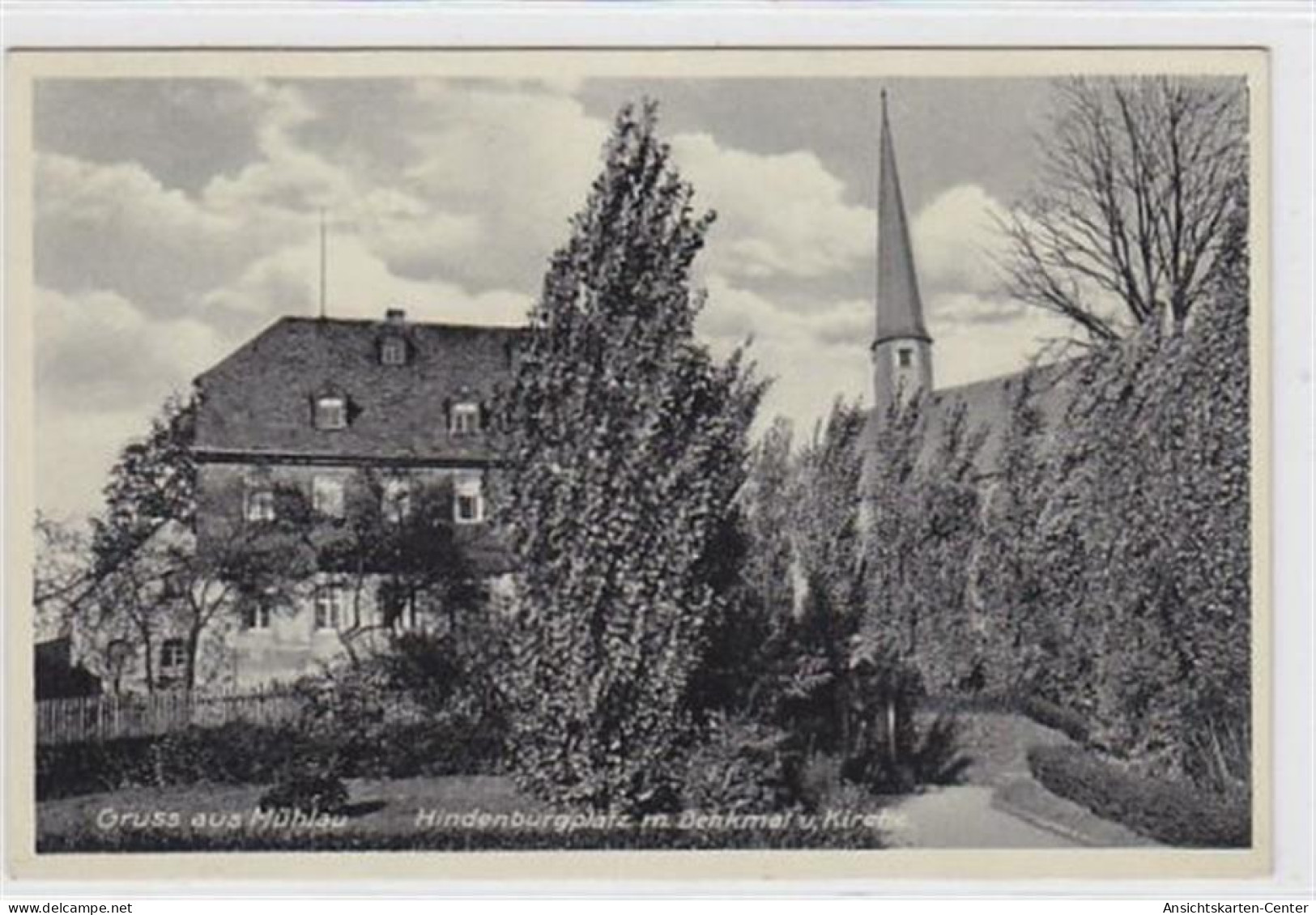 39012402 - Muehlau. Hindenburgplatz Mit Denkmal Und Kirche Gelaufen Am 15.08.1941. Gute Erhaltung. - Burgstaedt