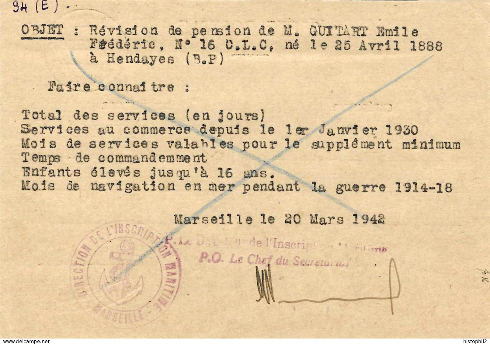 Carte Postale Interzones Administrative 'Courrier Officiel' Etat Français Marseille 20/3/1942 Pour Le Havre Maritime - Enteros Administrativos