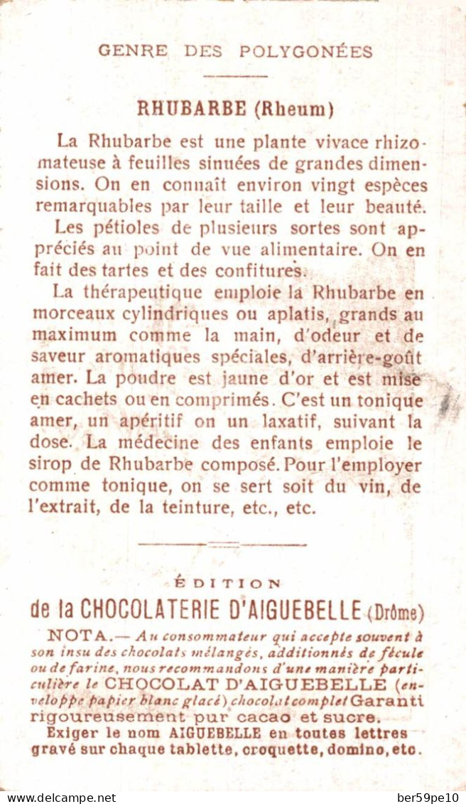 CHROMO CHOCOLAT D'AIGUEBELLE LES PLANTES MEDICINALES RHUBARBE - Aiguebelle