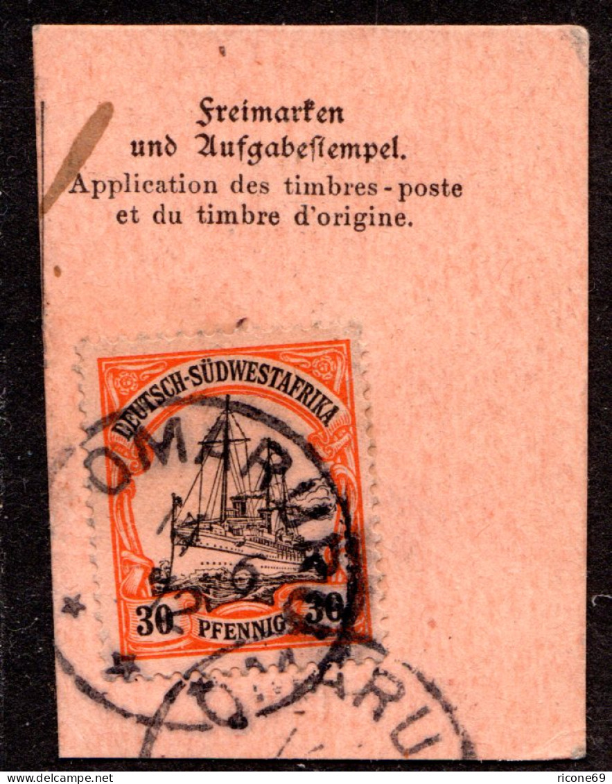 DSWA, 30 Pf. Auf Gr. Briefstück M. Stempel Omaruru - German South West Africa