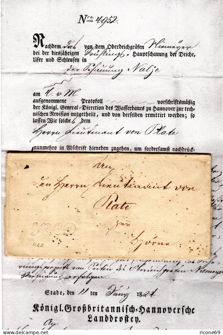 Hannover 1824, KLD Dienstbrief M. Gerducktem Inhalt V. Stade N. Hörup - Hannover