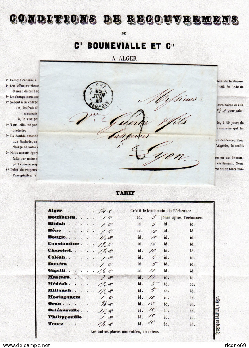 Algerien 1849, K2 ALGER Auf Porto Brief M. Gedrucktem Inhalt N. Lyon - Sonstige & Ohne Zuordnung