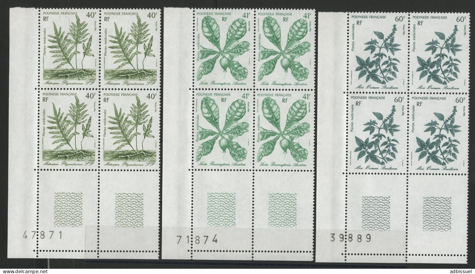 POLYNESIE N° 268 à 269 Blocs De Quatre Neufs ** (MNH) Avec Coin Numéroté "Plantes" TB - Nuovi