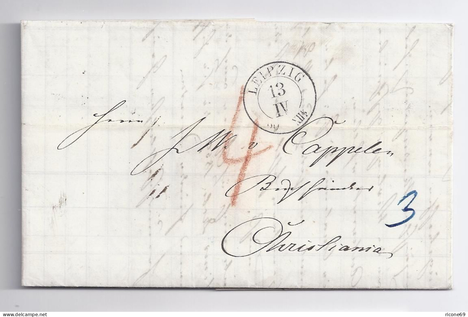 Sachsen Norwegen 1860, K2 Leipzig, Porto Brief M. Rücks. Transitstempeln. #718 - Saxony