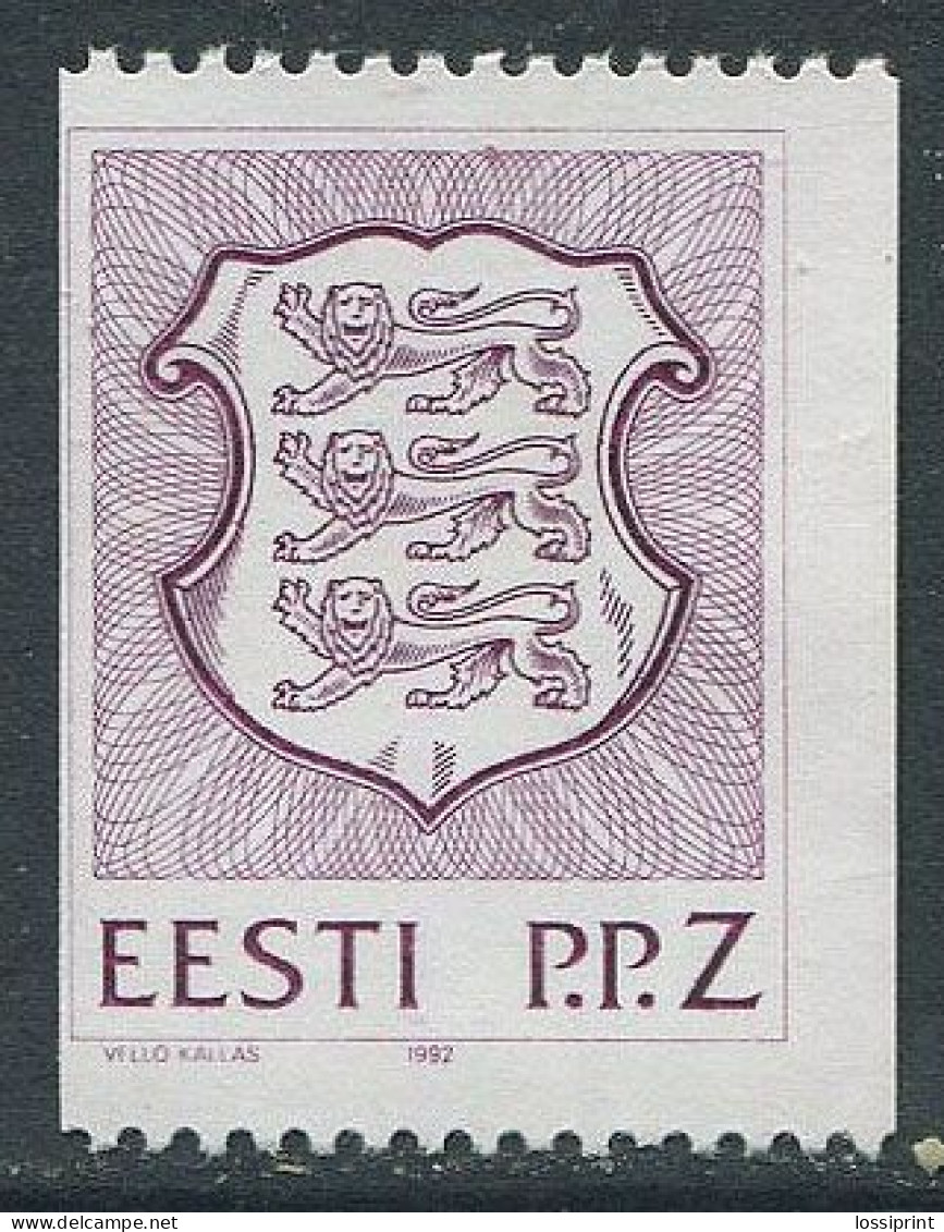 Estonia:Unused Misprinted Stamp P.P.Z. Lilac Coat Of Arm, 1992, MNH - Estland