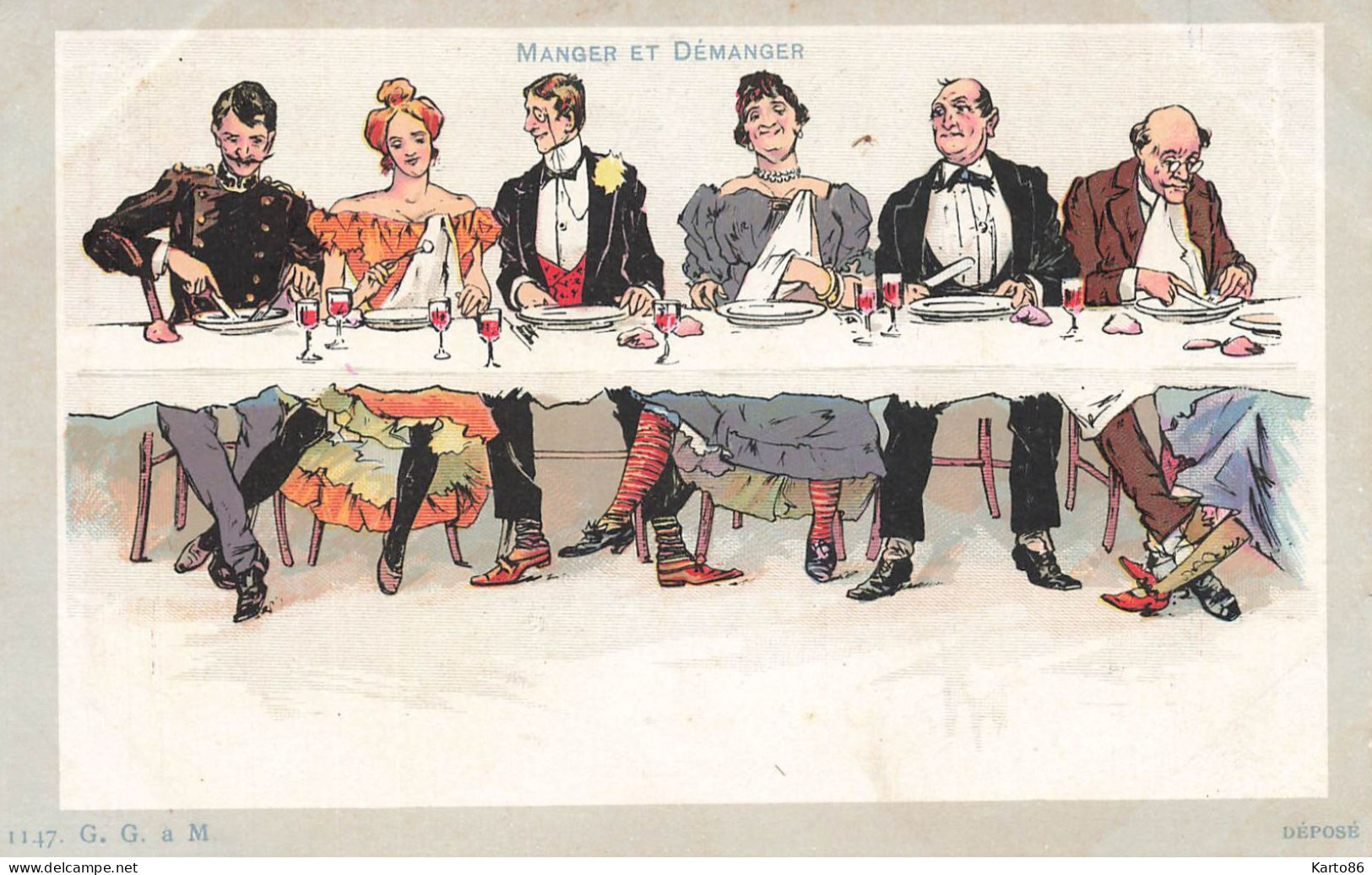 Jugendstil * CPA Illustrateur Art Nouveau Dos 1900 * Manger Et Démanger * Hommes & Femmes à Table ! - Avant 1900