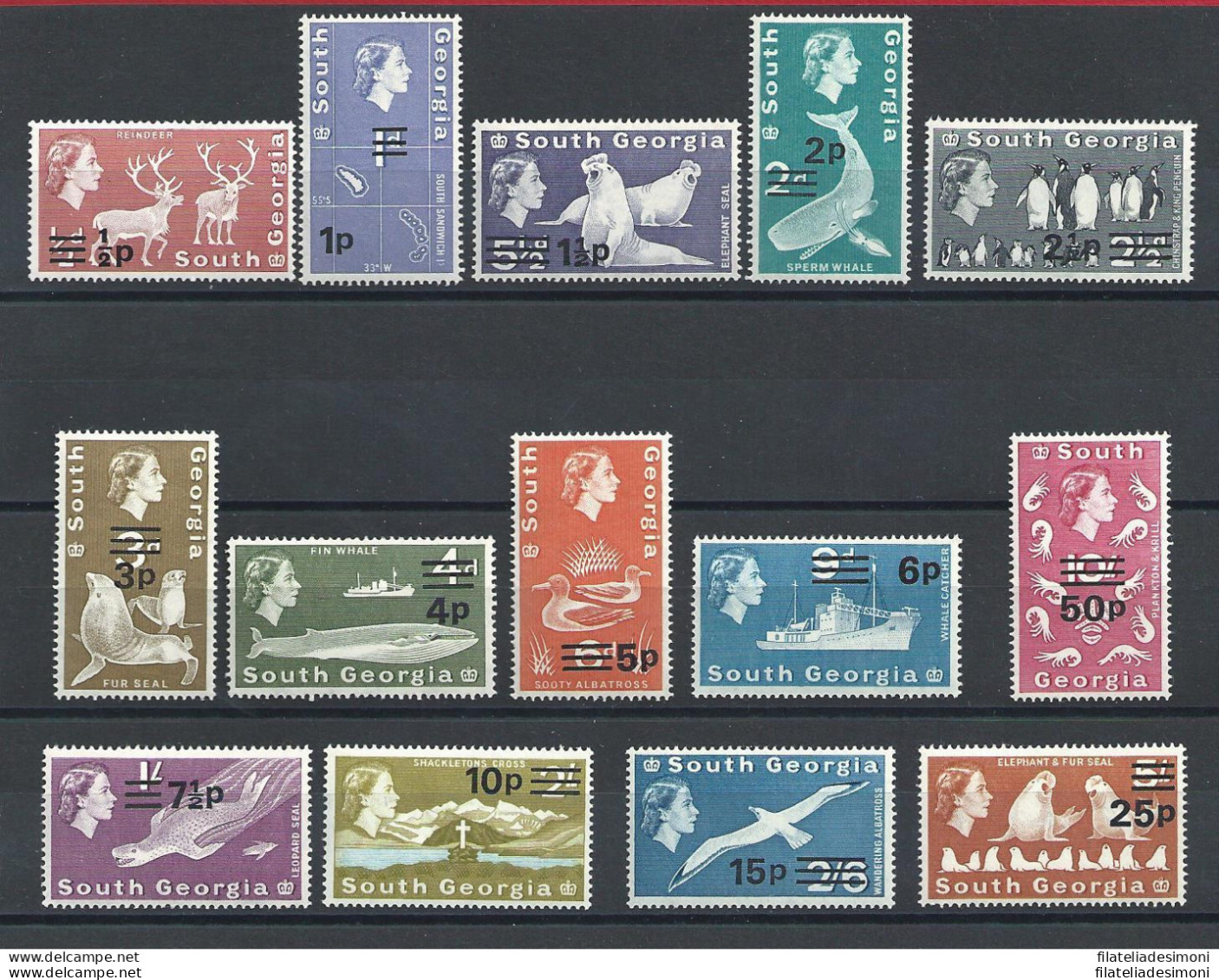 1971 SOUTH GEORGIA - Elisabetta II E Soggetti Diversi Serie Sovrastampata, YT 25 - Andere & Zonder Classificatie